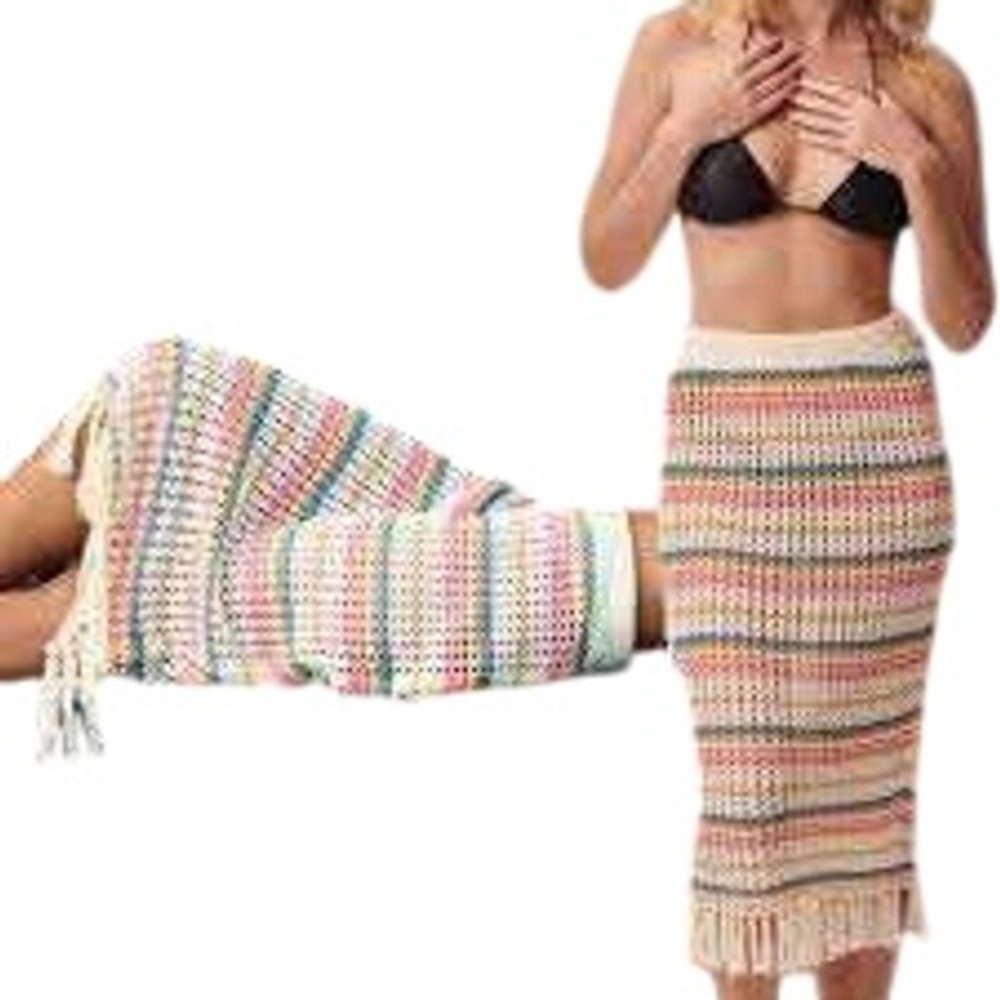 ONeill Ryan Striped Crochet Women Midi Skirt Fringe Cream Multi Womens Large New